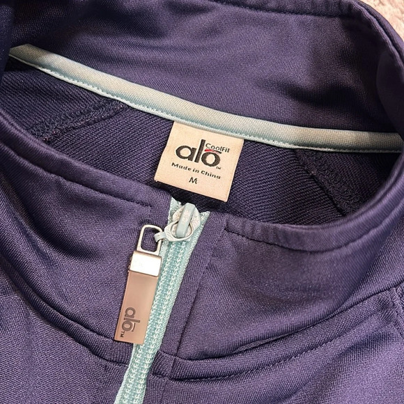 Alo Cool Fit 2 Tone Athletic Performance Zipper Front Scuba Jacket / Navy & Mint - Picture 3 of 6